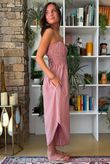 Arbi Gingham Shirring Bandeau Jumpsuit Indian Red